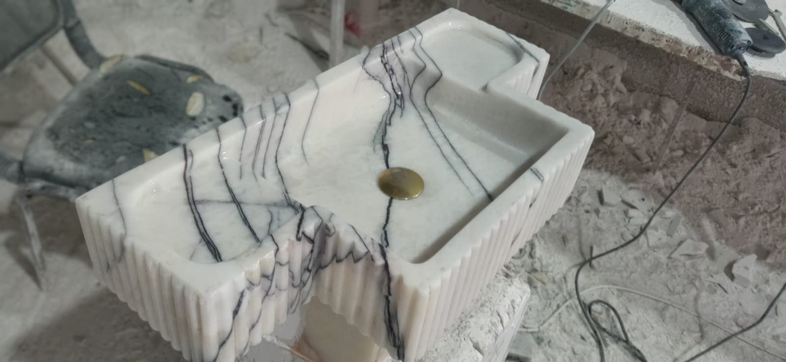 Hand Carved Lilac Marble Sink: Fluted Apron, Custom Order