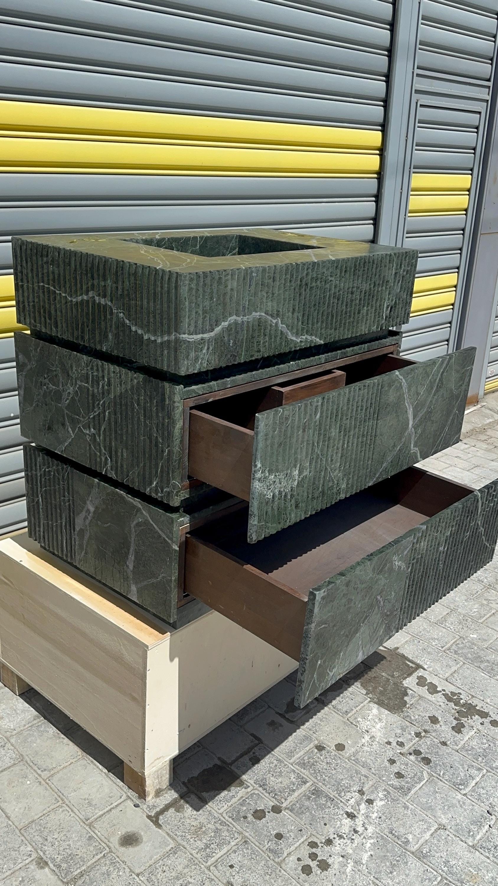 Handmade Verde Green Marble Vanity Sink with Drawers