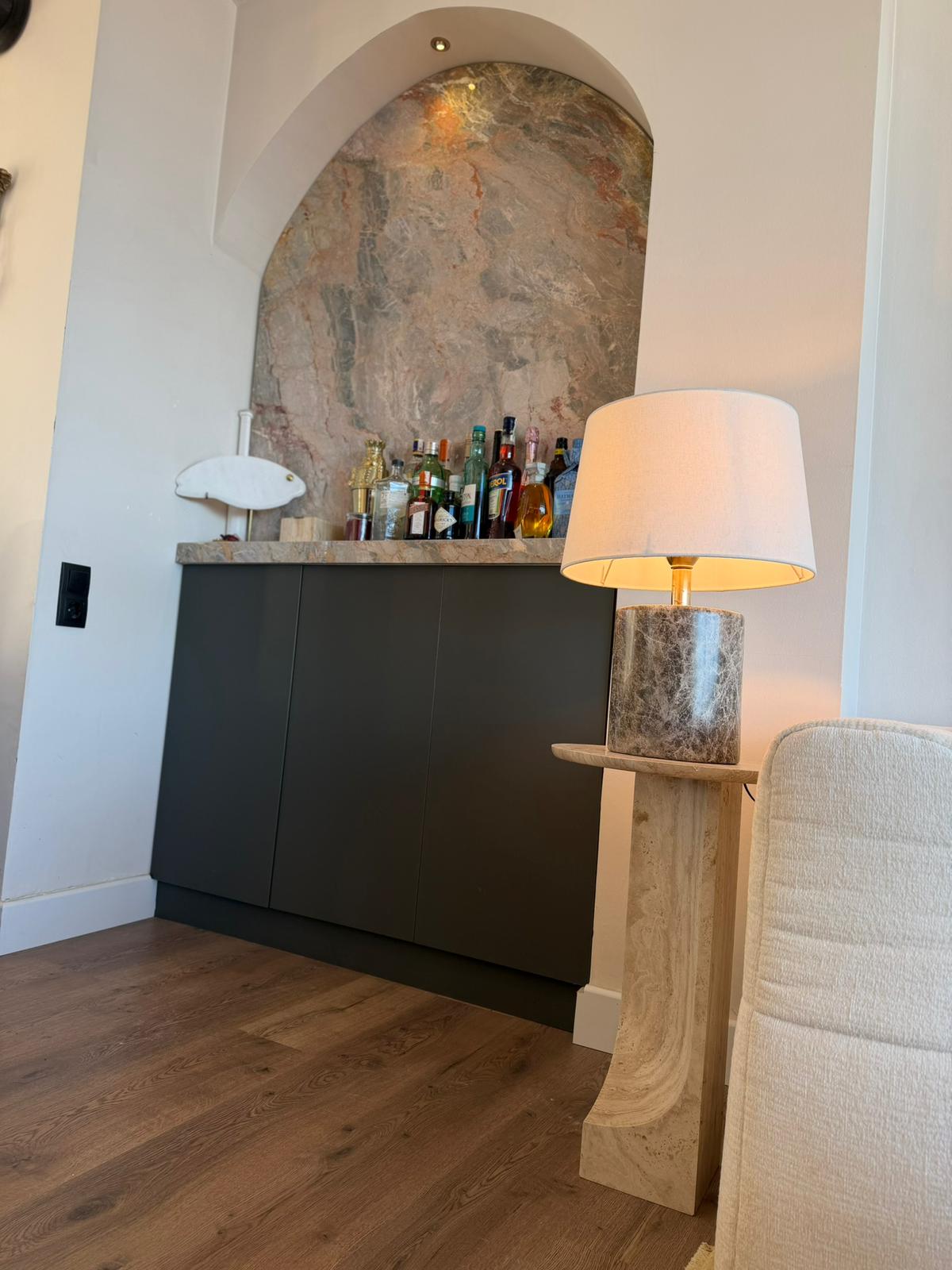 Handmade Dark Emperador Marble Table Lamp – Luxury Stone Lamp