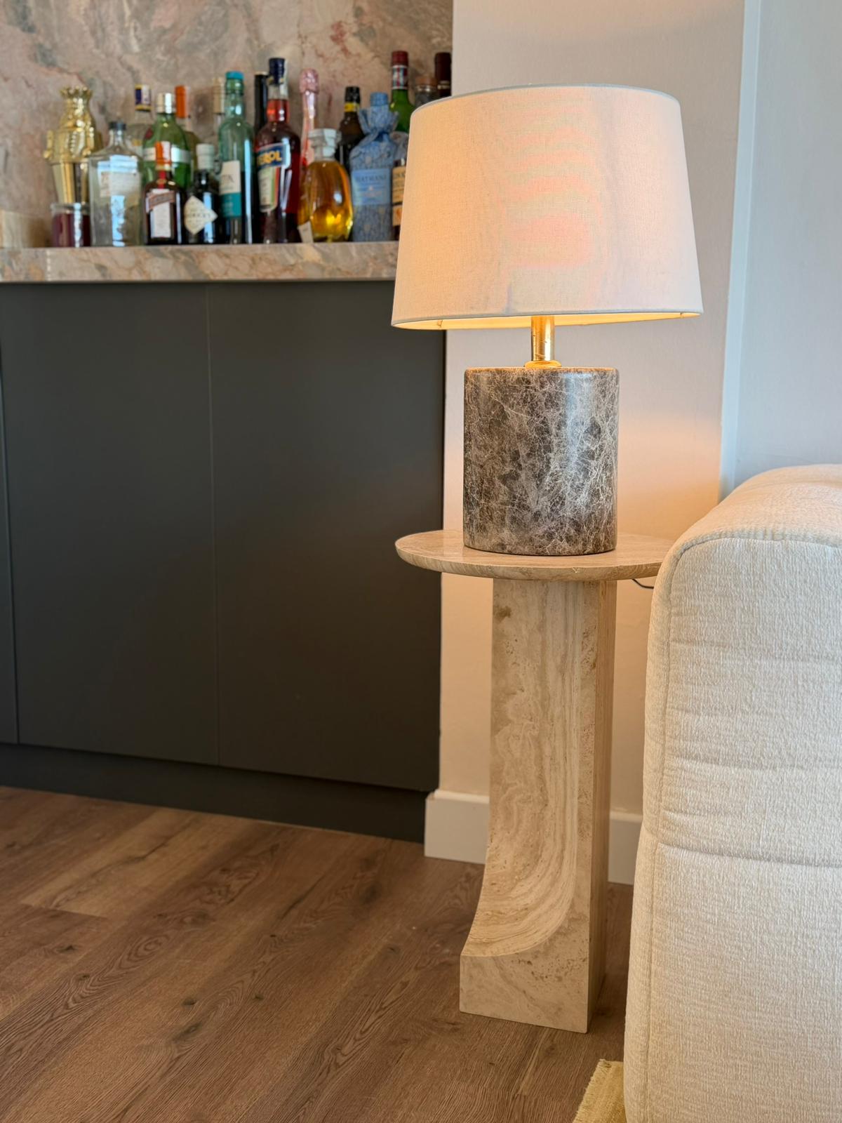 Handmade Dark Emperador Marble Table Lamp – Luxury Stone Lamp