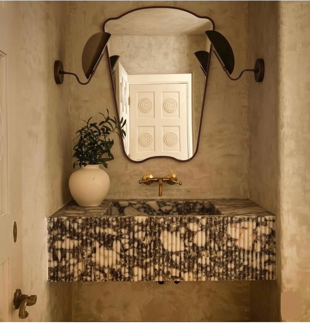 Calacatta Viola Marble Sink With Ribbed Apron, Handmade, Fully Customizable