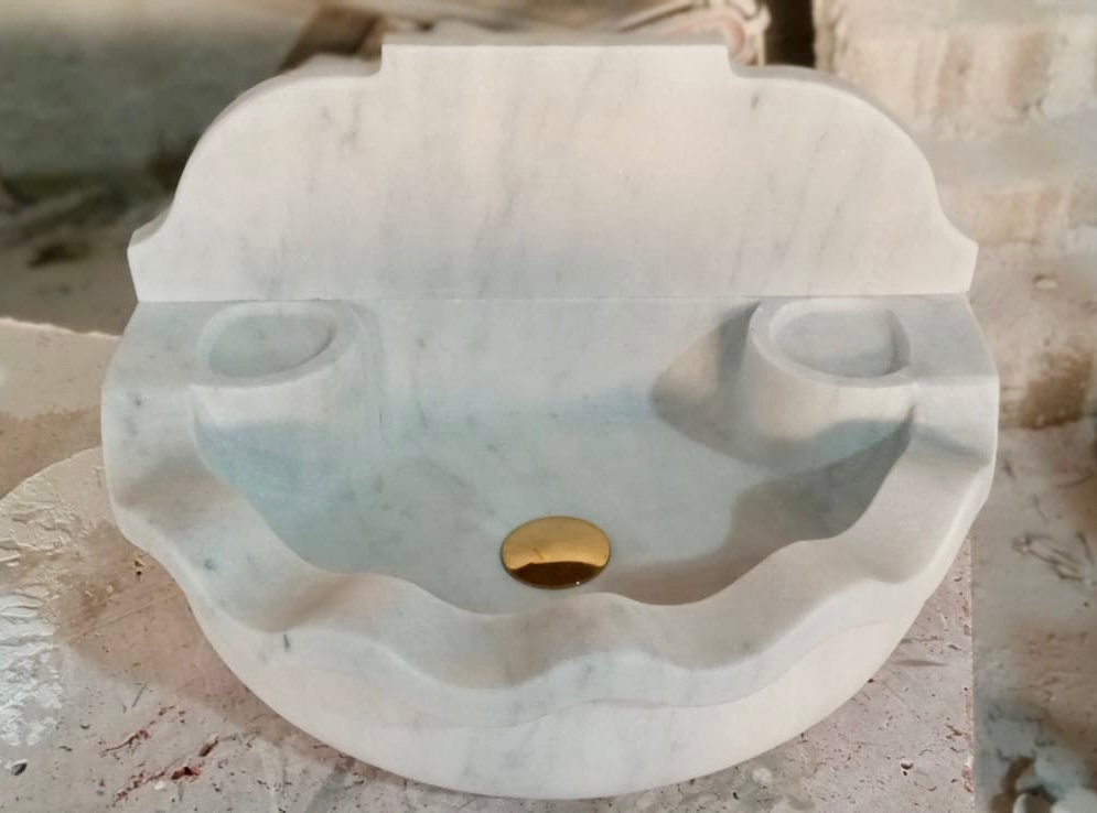 Hand-Carved White Marble Sink – French Farmhouse Style Bathroom Basin
