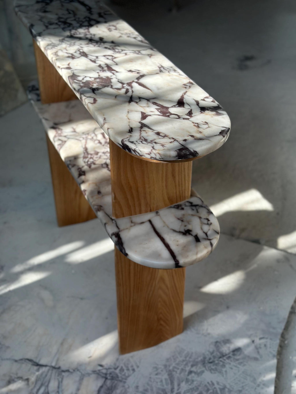 Handmade Calacatta Viola Marble & Oak Console Table - Modern Entryway Accent Shelf