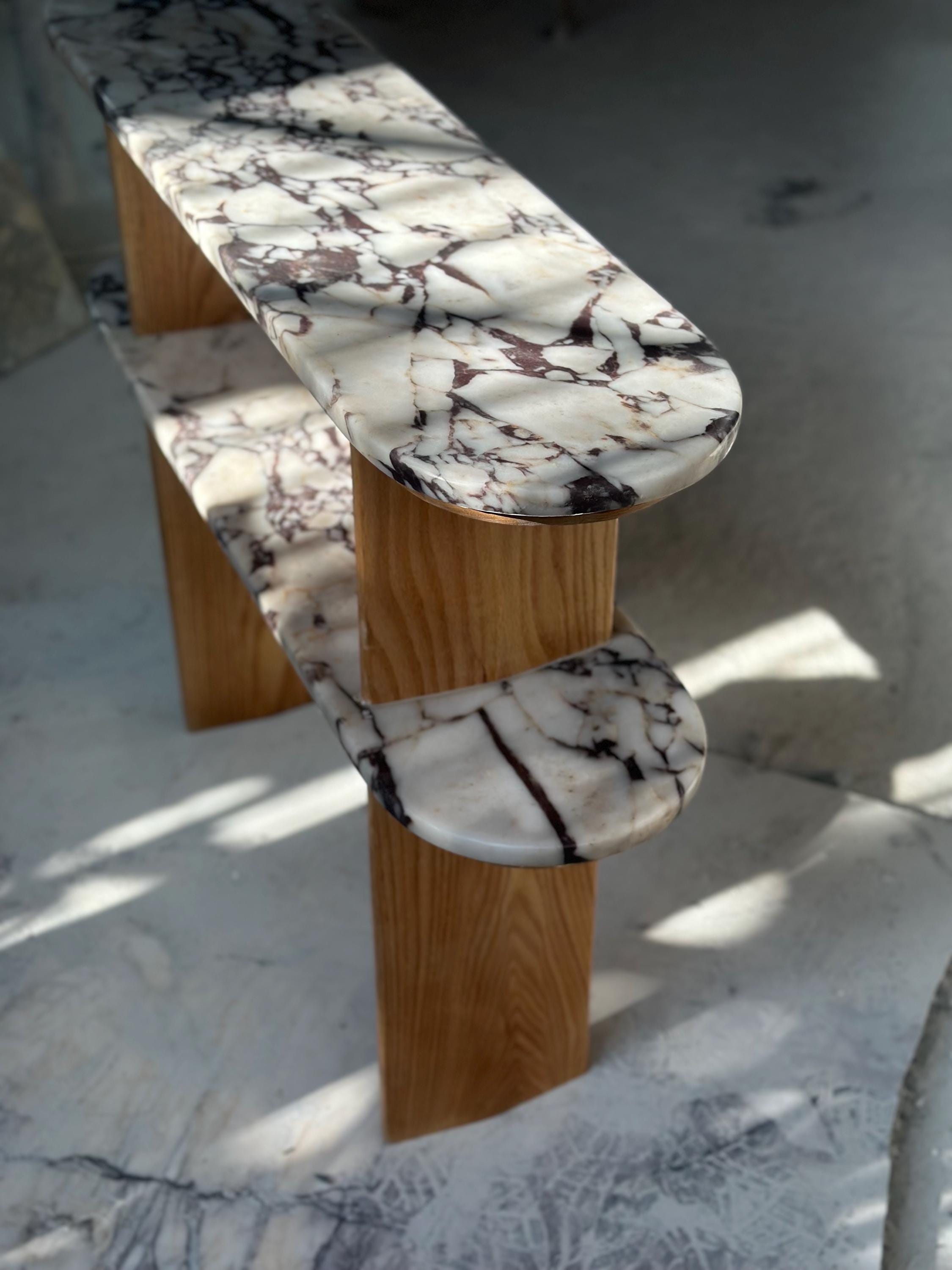 Handmade Calacatta Viola Marble & Oak Console Table - Modern Entryway Accent Shelf