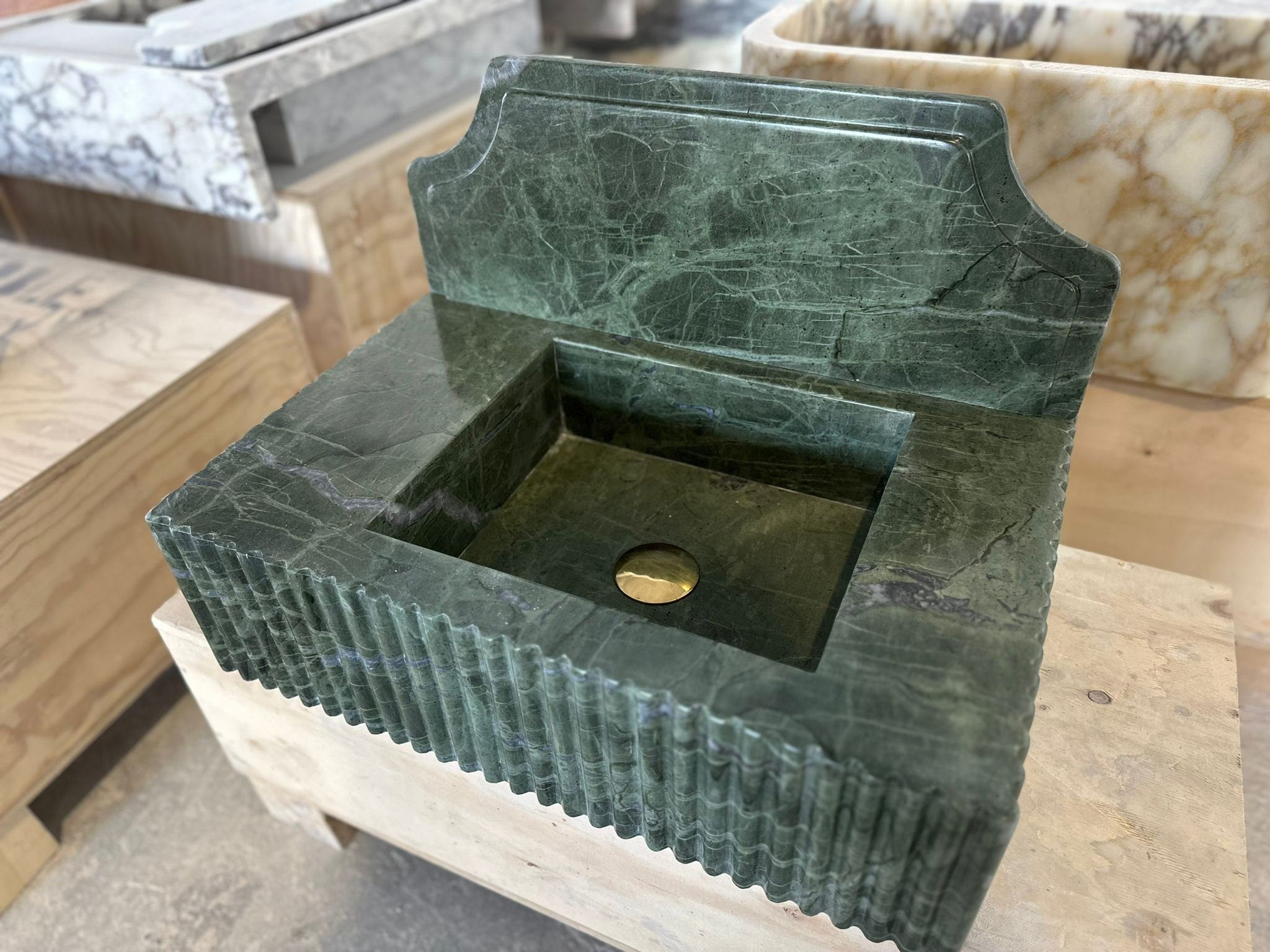 Verde Green Marble Wall Mounted Sink: Custom Bathroom Vanity (22”x14”x6”)