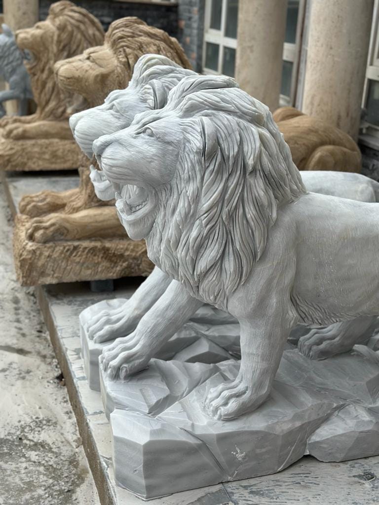 Handmade Marble Lion Statue - Custom Size