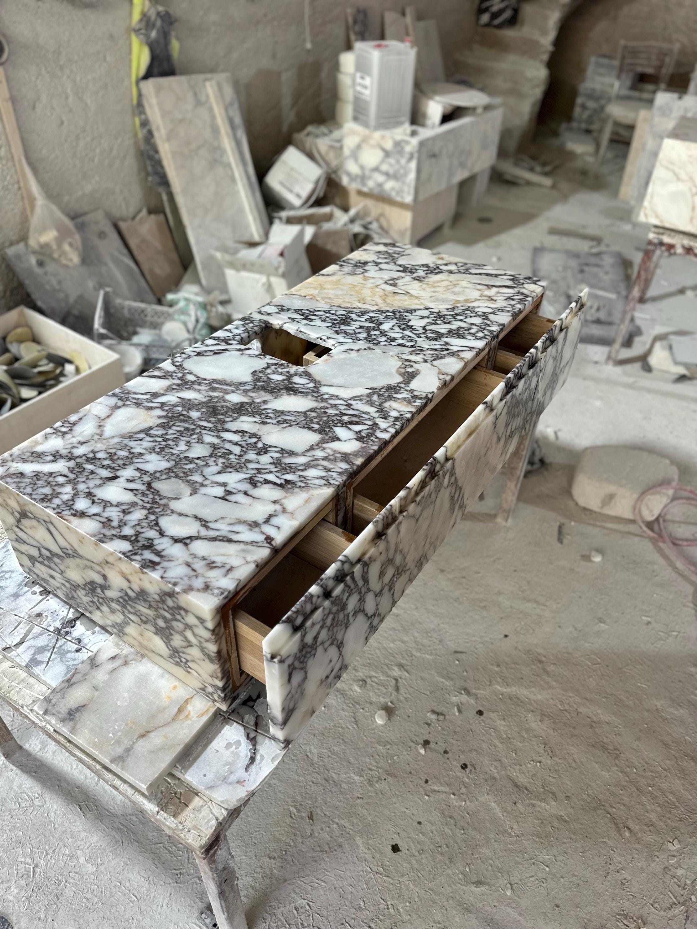 Calacatta Viola Marble Vanity with Sink: Handmade Stone Cabinet