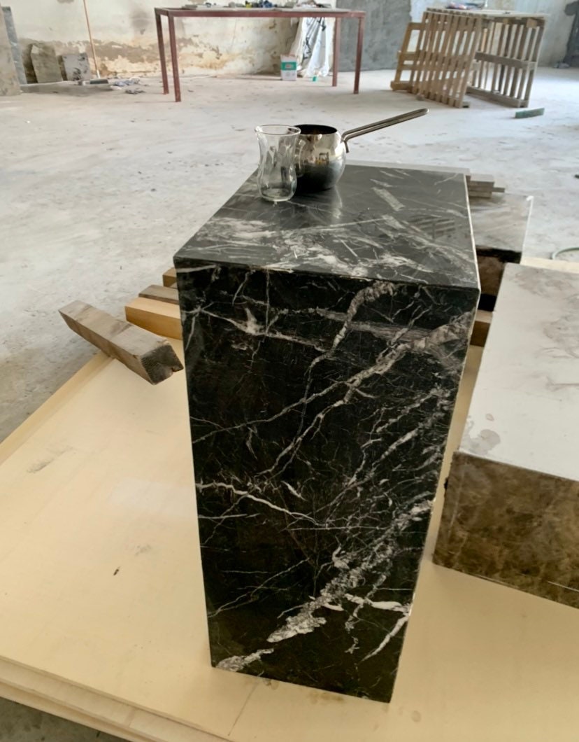 Nero Marquina Black Marble Side Table: Custom Order