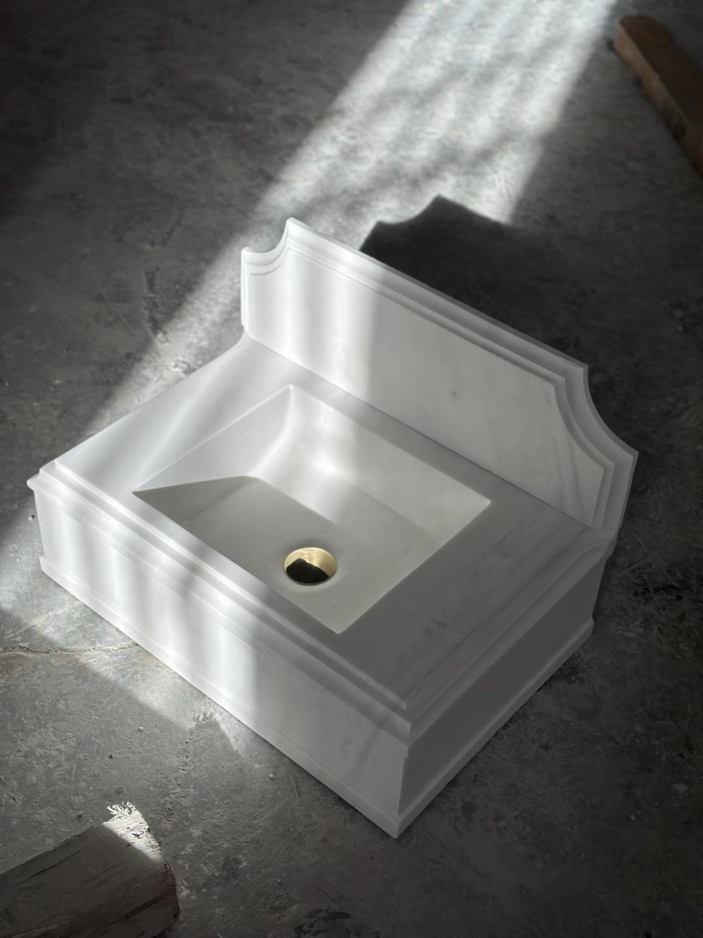 Hand Carved White Marble Wall Mount Sink: 14”x24” Vanity Washbasin