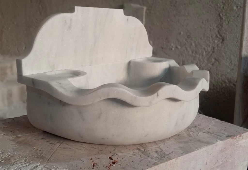 Hand-Carved White Marble Sink – French Farmhouse Style Bathroom Basin