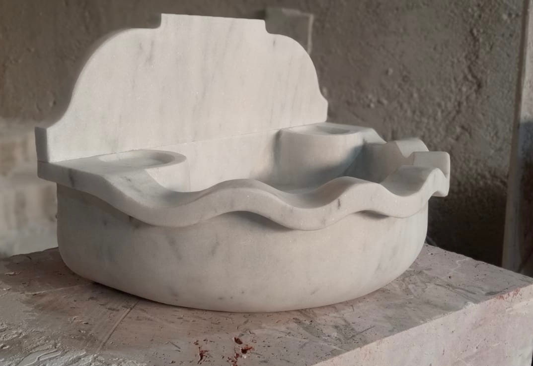 Hand-Carved White Marble Sink – French Farmhouse Style Bathroom Basin
