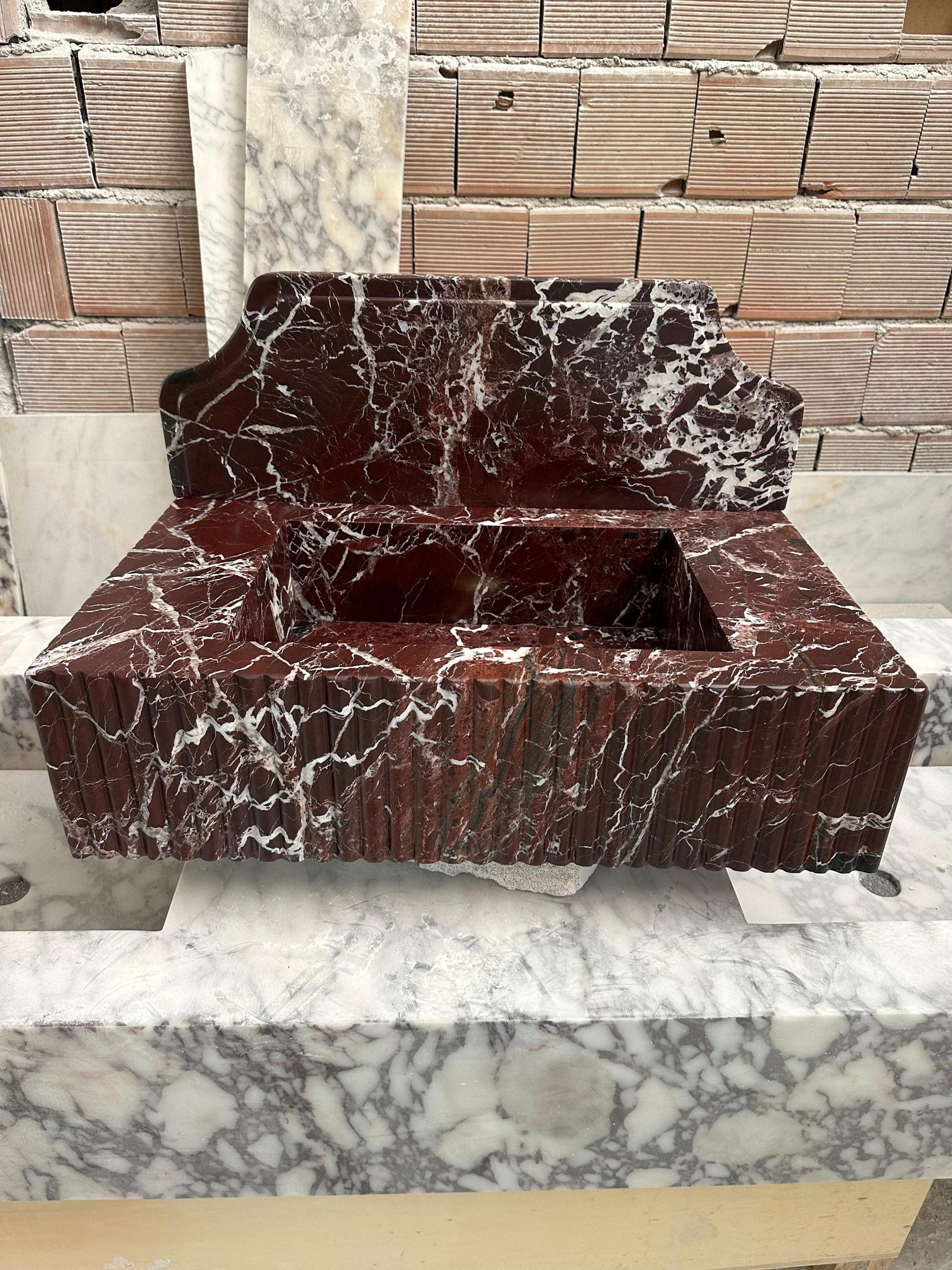 Rosso Levanto Marble Wall Mounted Sink: Powder Room Vanity, 16x24x6