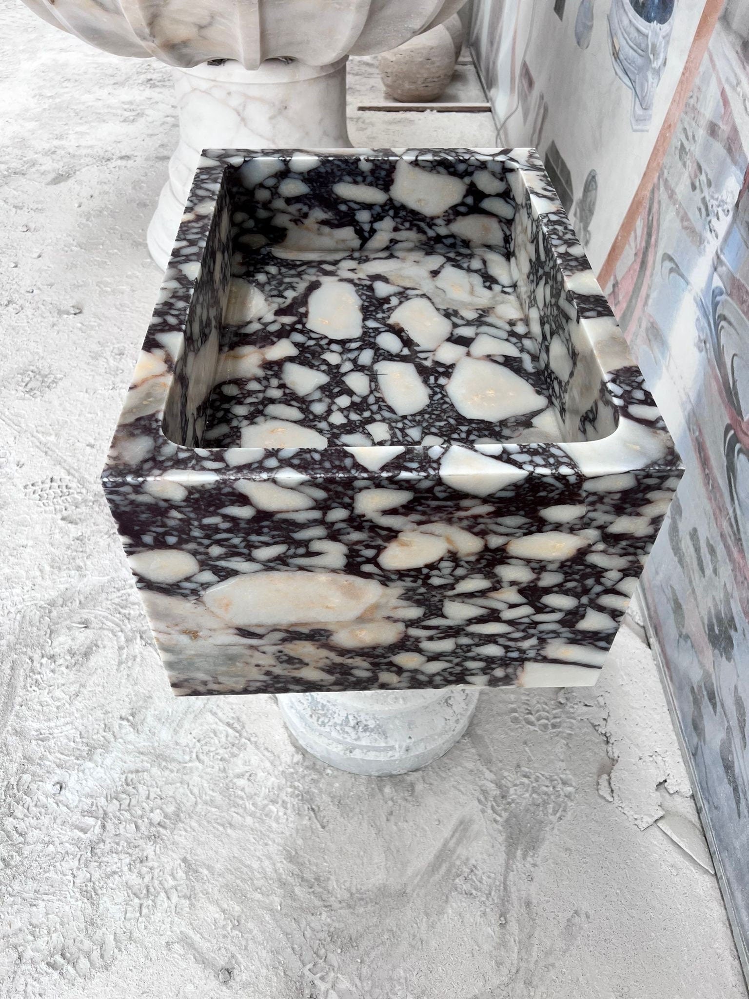 Hand Carved Calacatta Viola Marble Sink: Powder Room Washbasin (19”x30”x10”)