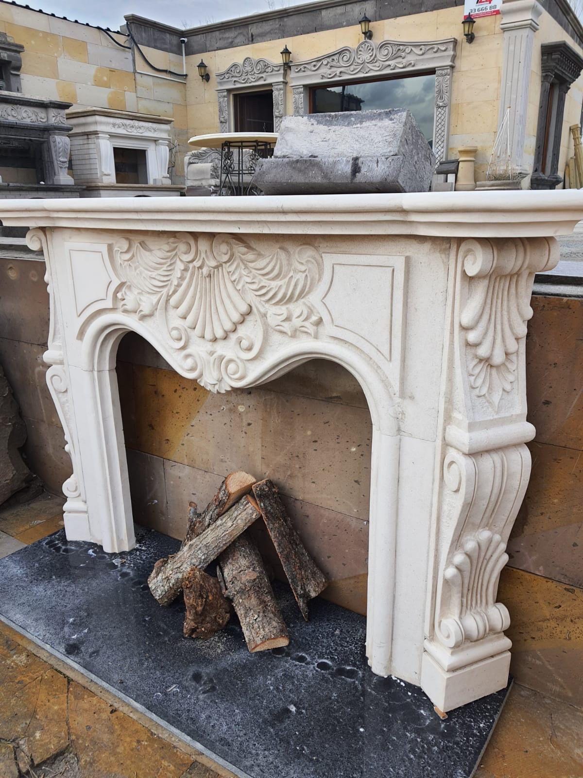 Handmade Limestone Fireplace Surround – French Style Carved Mantel – Customizable Natural Stone Architectural Piece
