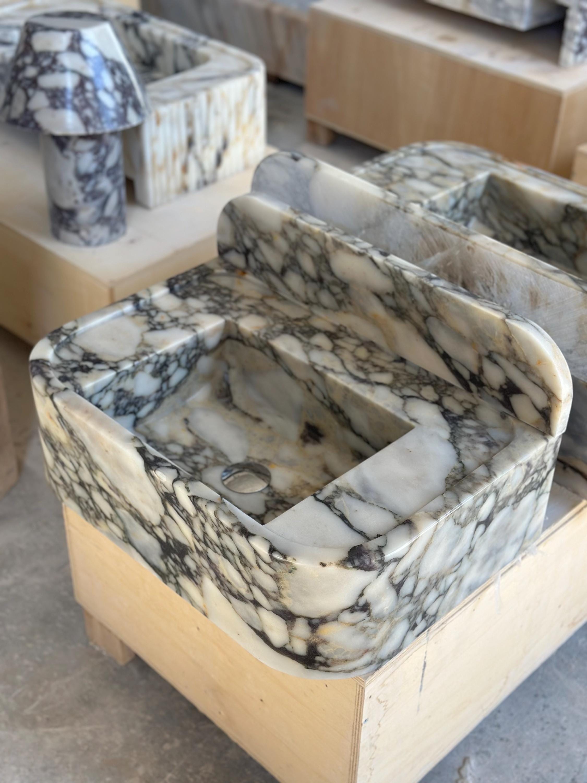 Handmade Calacatta Monet Marble Sink – Classic Carved Bathroom Basin – Customizable Natural Stone Vanity Vessel