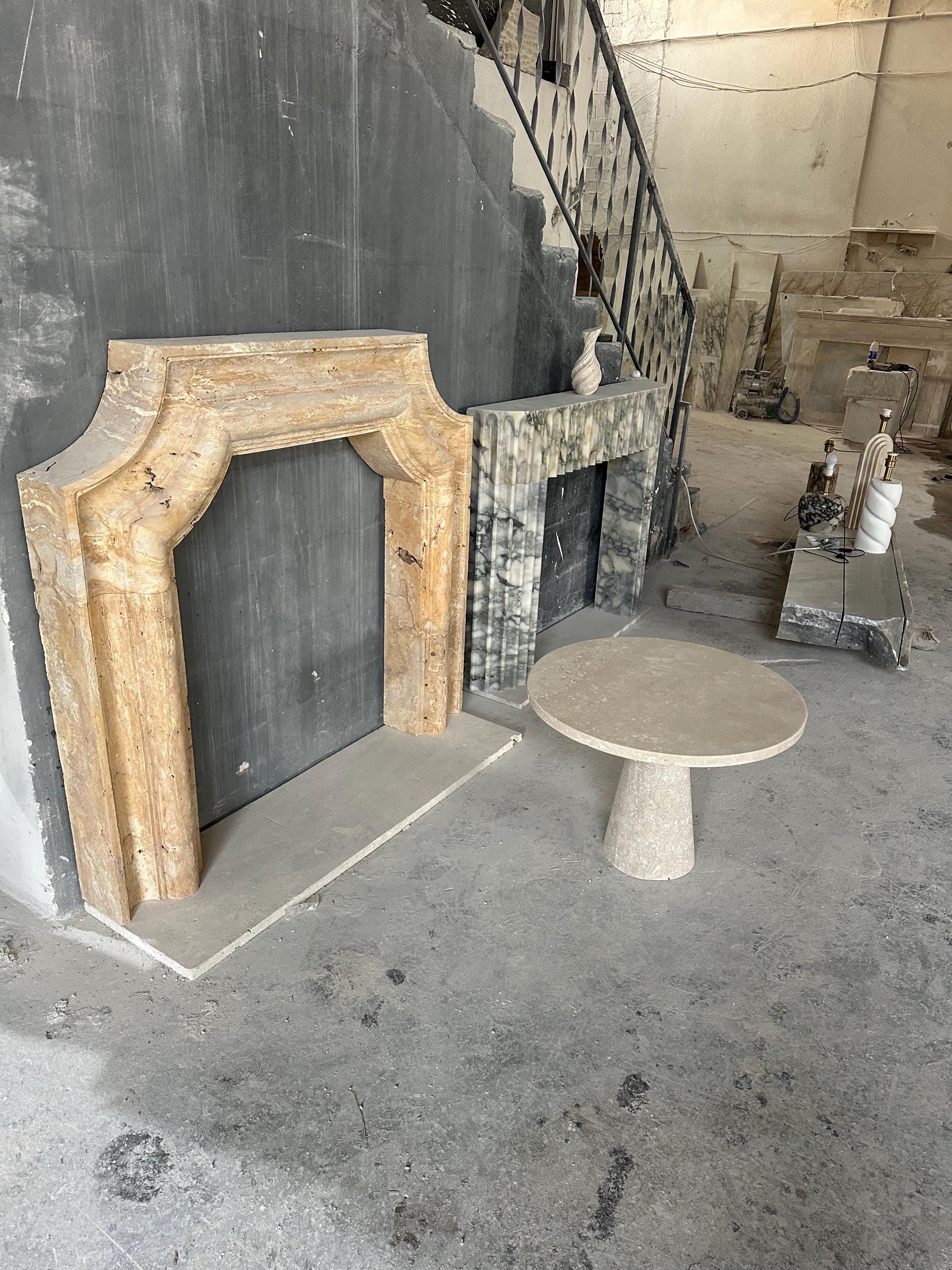 Fully Customizable, Handmade Travertine Fireplace Mantel: Natural Travertine Fireplace Surround