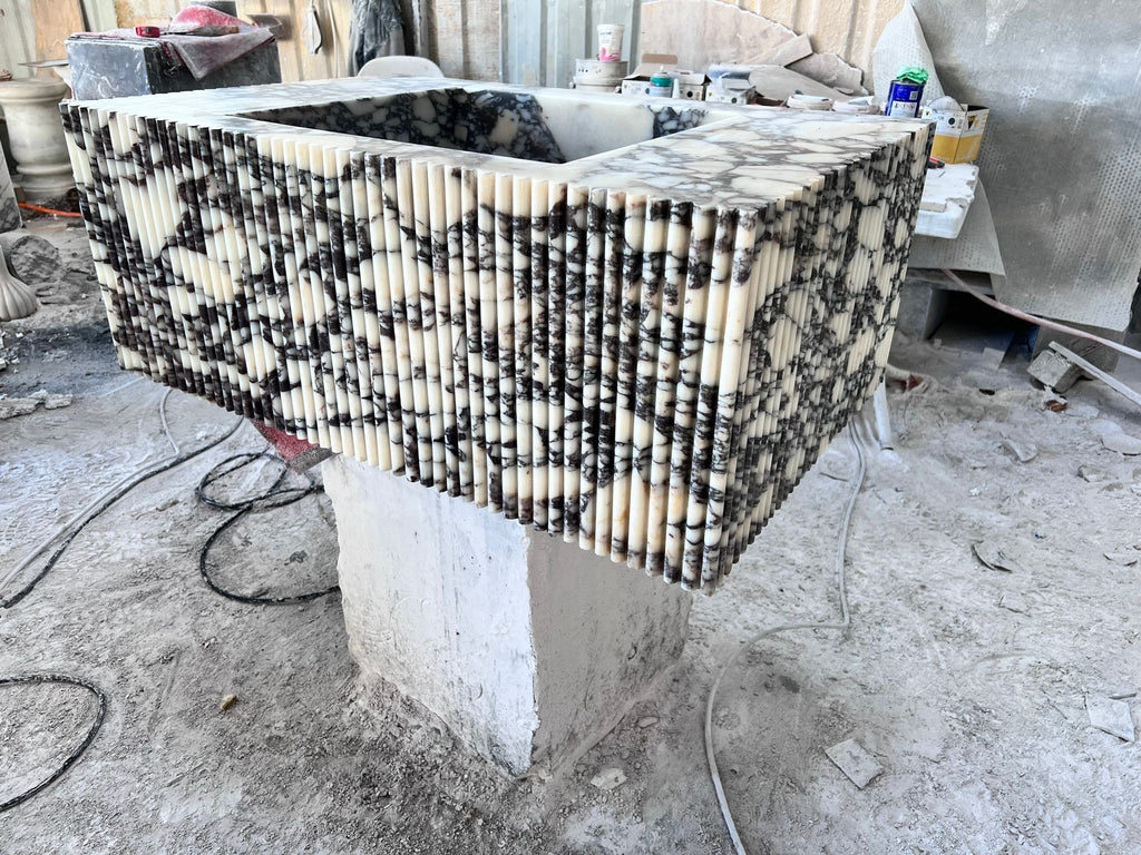 Calacatta Viola Marble Sink With Ribbed Apron, Handmade, Fully Customizable