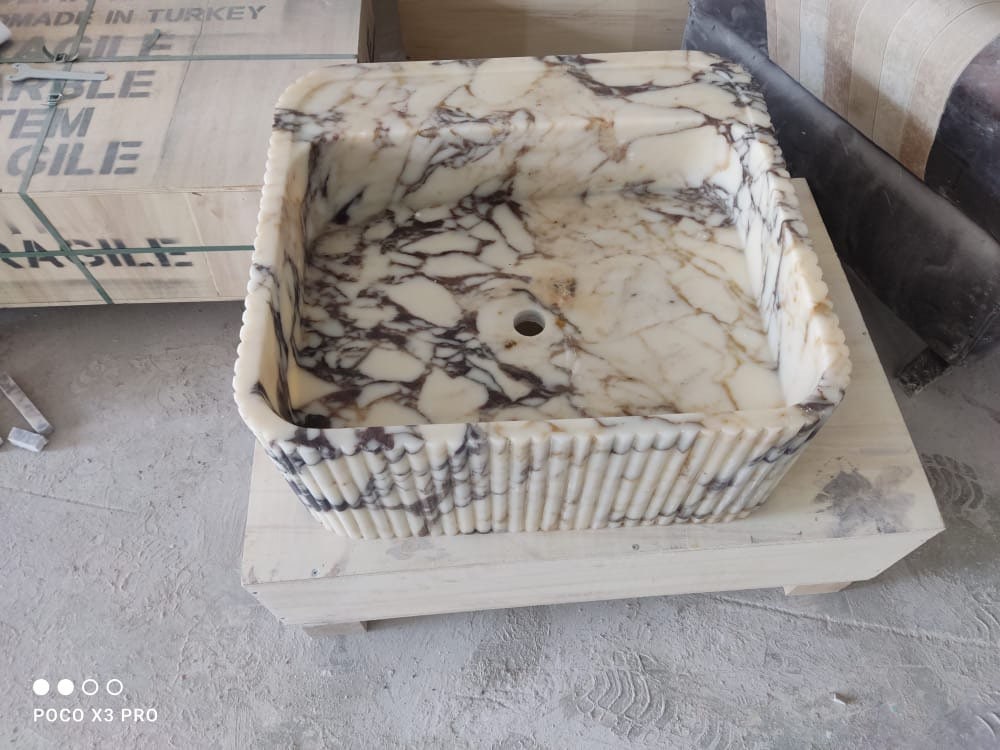 Calacatta Viola Marble Sink: Hand Carved, Wall Mount, Fully Customizable