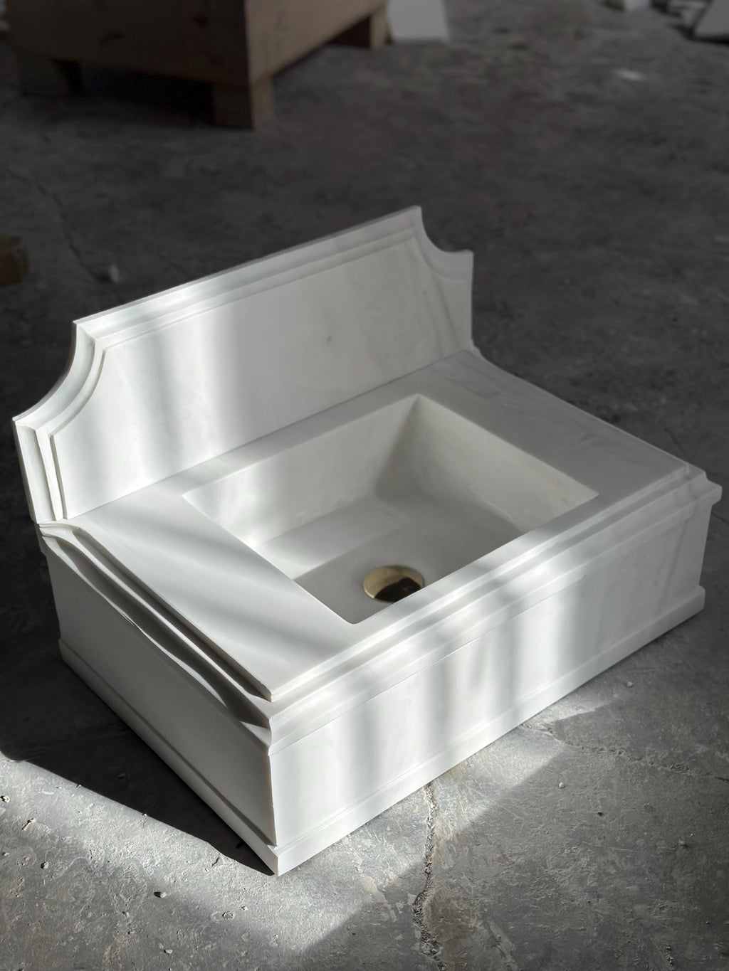 Hand Carved White Marble Wall Mount Sink: 14”x24” Vanity Washbasin