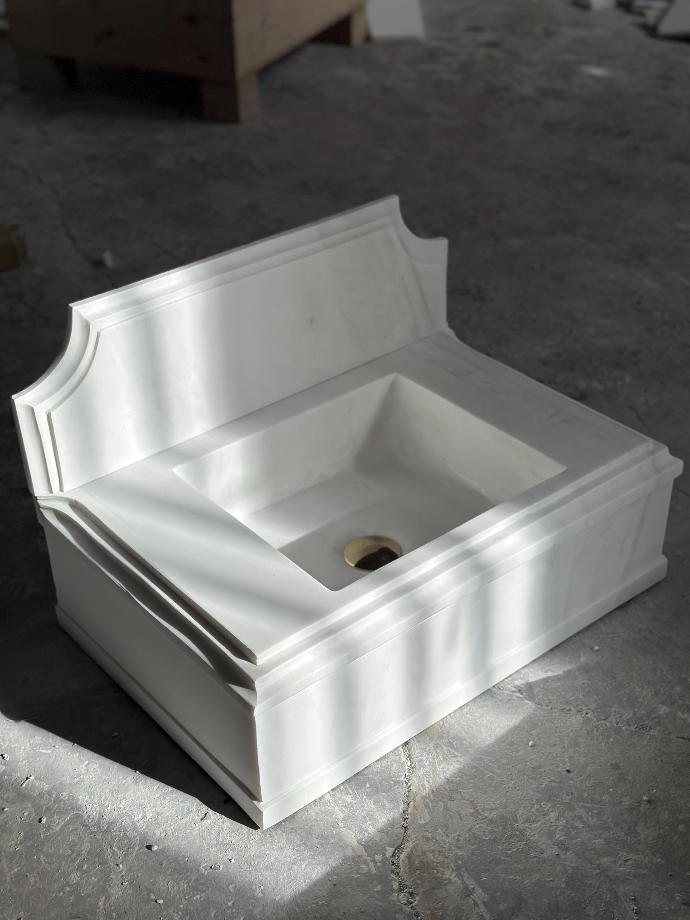 Hand Carved White Marble Wall Mount Sink: 14”x24” Vanity Washbasin
