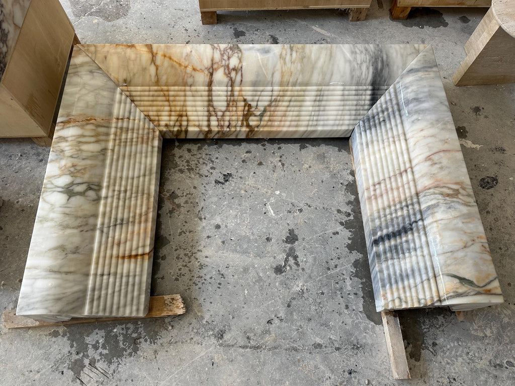Hand Carved Calacatta Viola Marble Fireplace Mantel: Custom Order