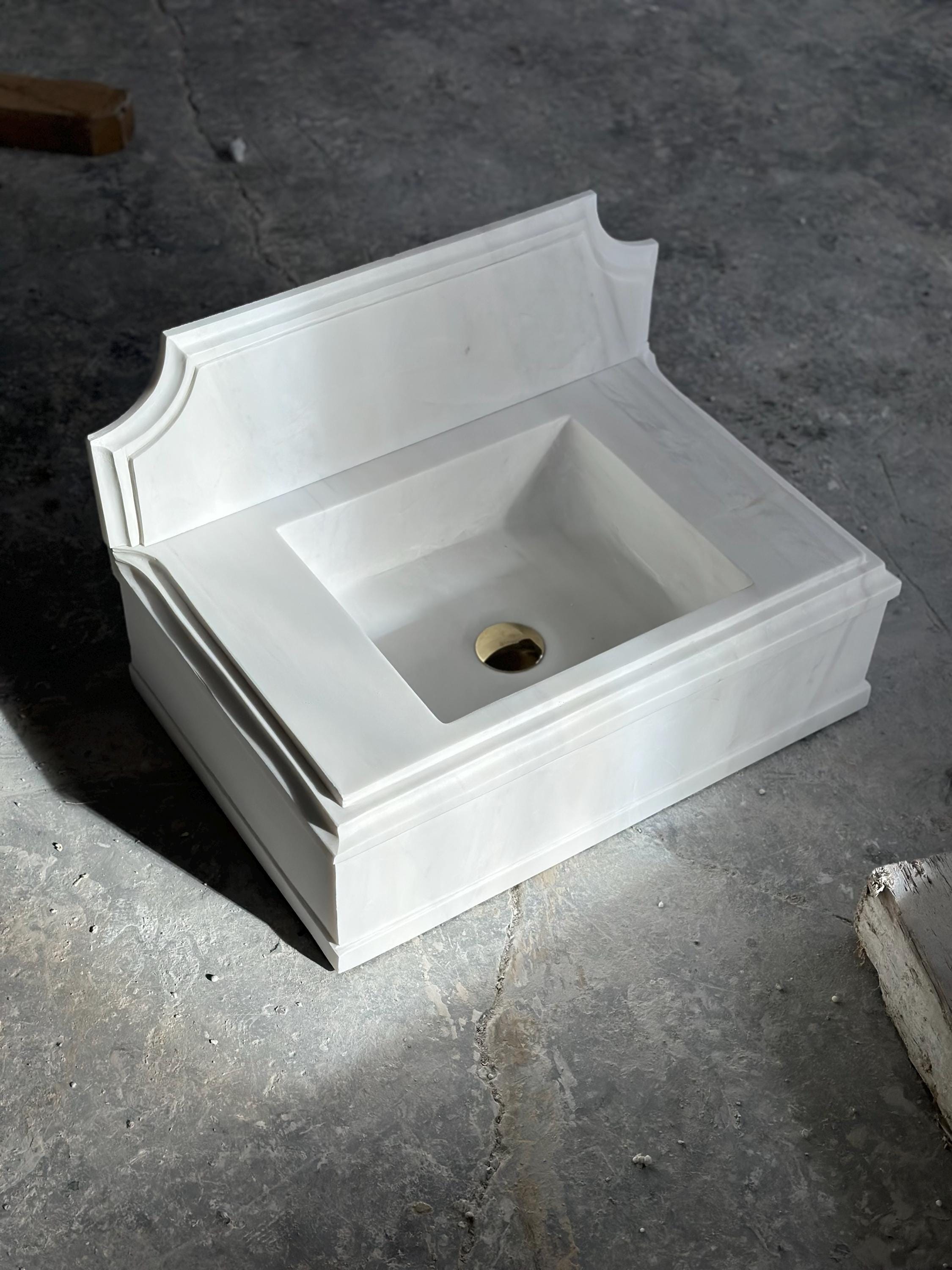 Hand Carved White Marble Wall Mount Sink: 14”x24” Vanity Washbasin