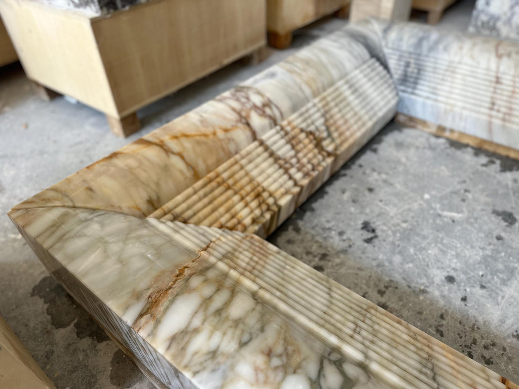 Hand Carved Calacatta Viola Marble Fireplace Mantel: Custom Order