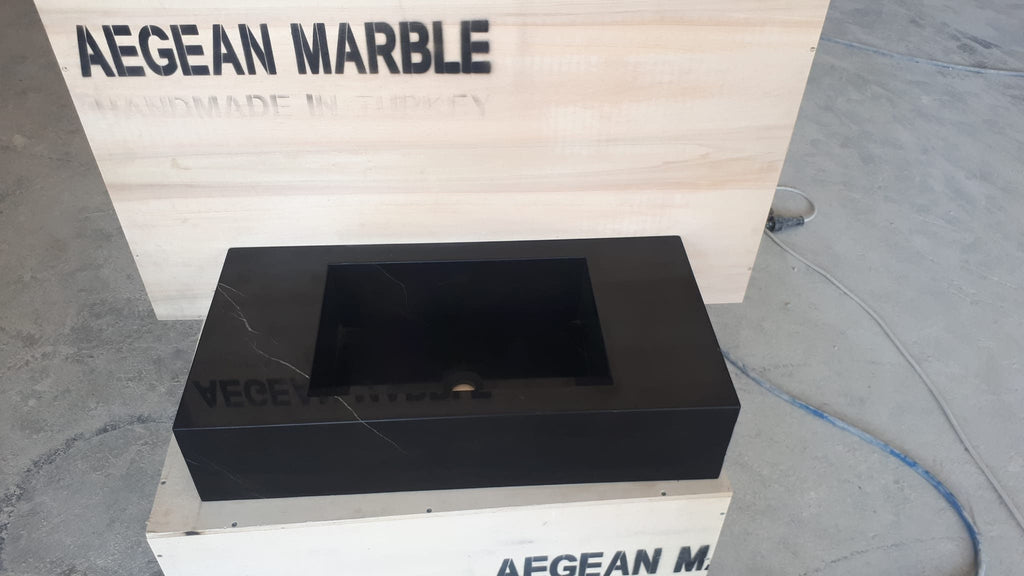 Nero Marquina Black Marble Sink: Customizable Wall Mount Washbasin