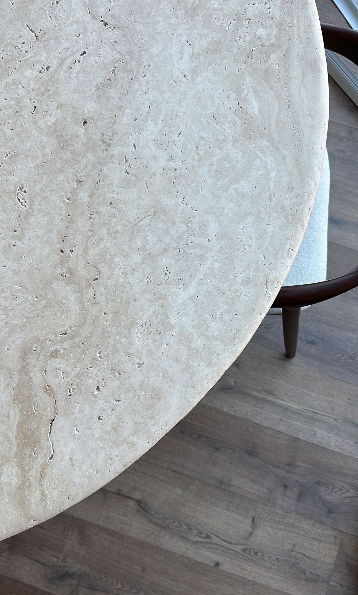 Travertine Marble Dining Table: Vein Cut with Hexagonal Base