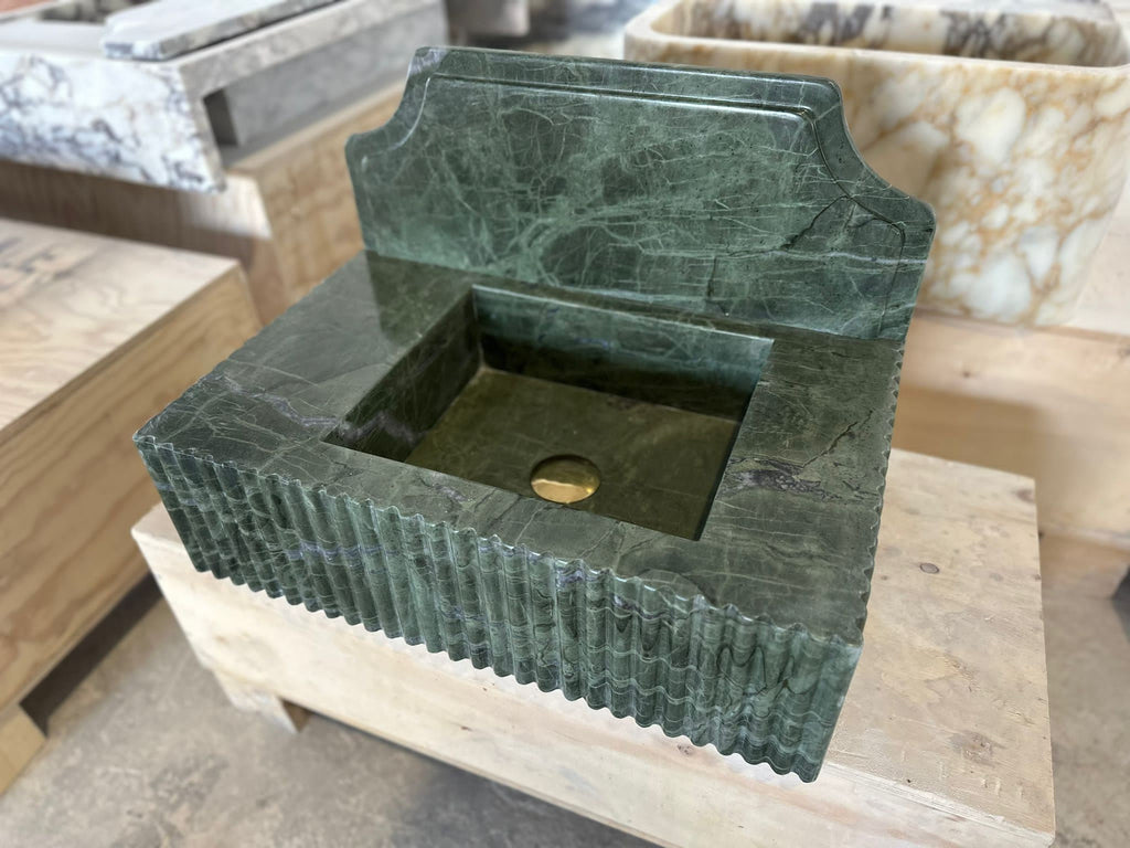 Verde Green Marble Wall Mounted Sink: Custom Bathroom Vanity (22”x14”x6”)