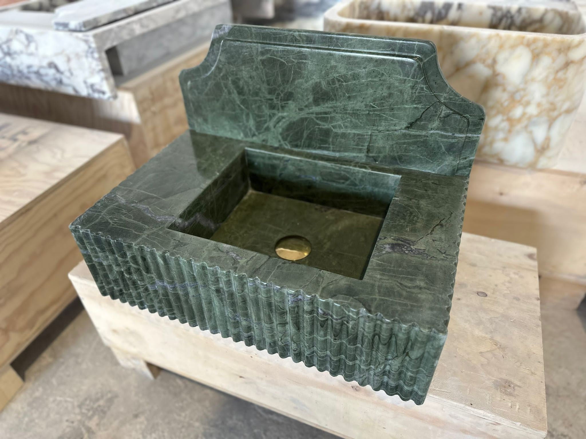 Verde Green Marble Wall Mounted Sink: Custom Bathroom Vanity (22”x14”x6”)