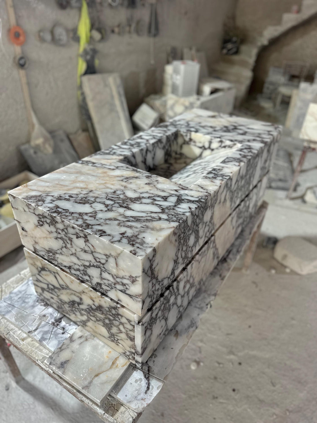 Calacatta Viola Marble Vanity with Sink: Handmade Stone Cabinet