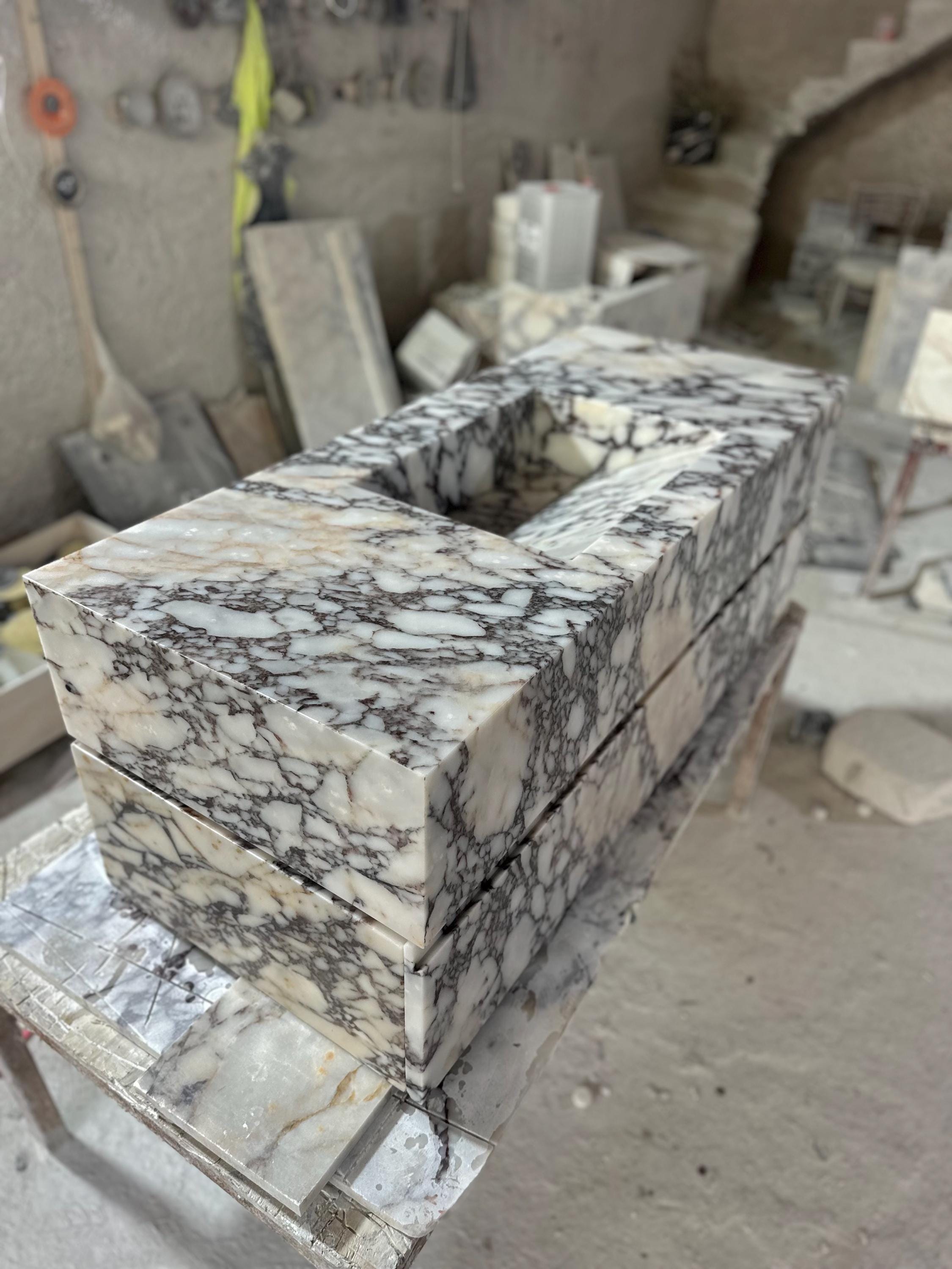 Calacatta Viola Marble Vanity with Sink: Handmade Stone Cabinet