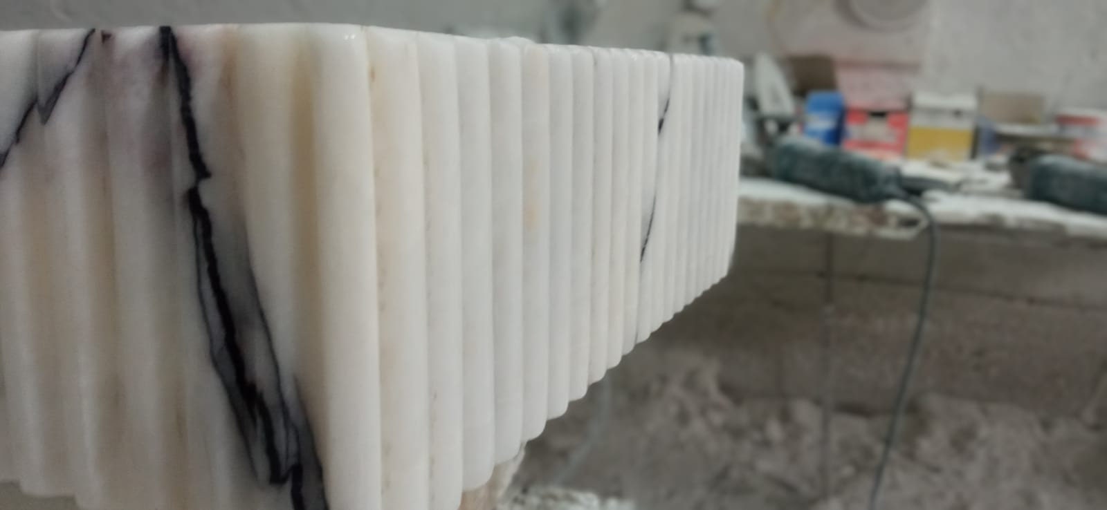 Hand Carved Lilac Marble Sink: Fluted Apron, Custom Order