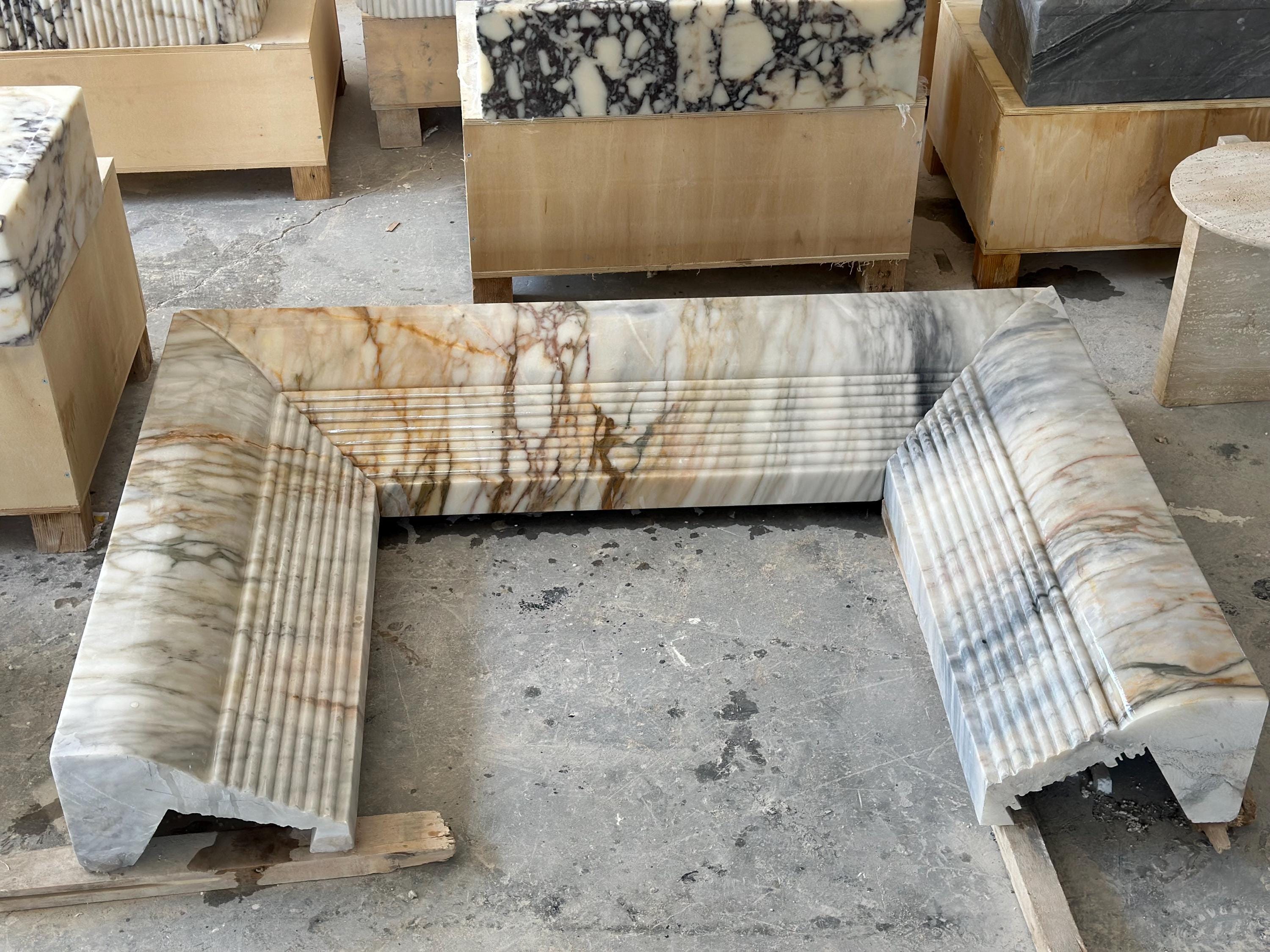Hand Carved Calacatta Viola Marble Fireplace Mantel: Custom Order