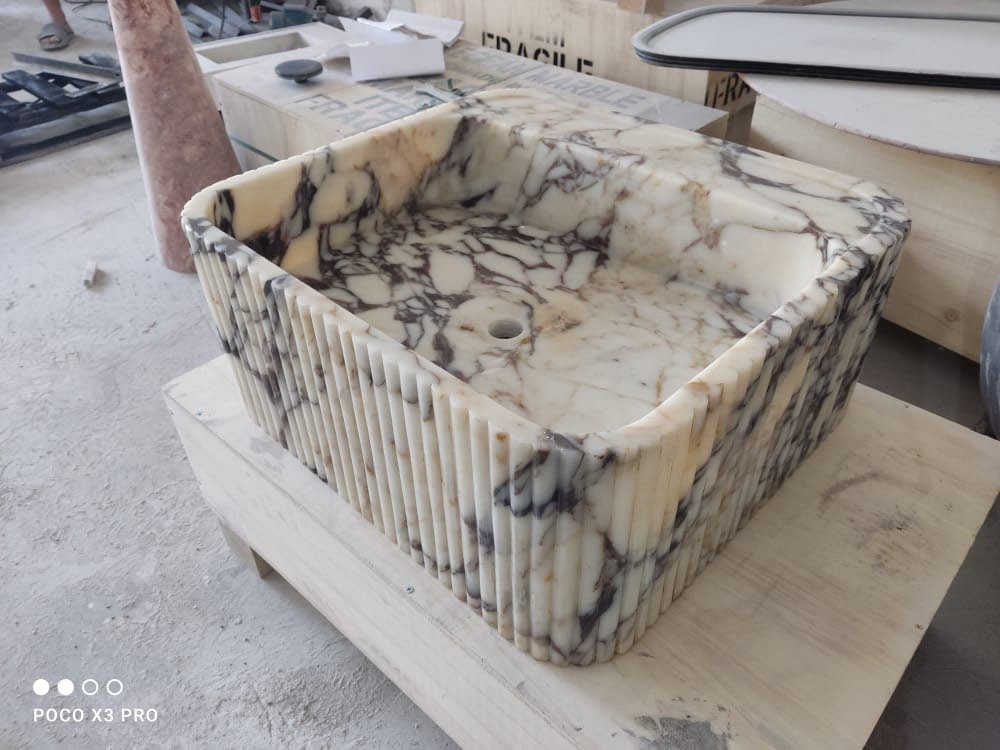 Calacatta Viola Marble Sink: Hand Carved, Wall Mount, Fully Customizable