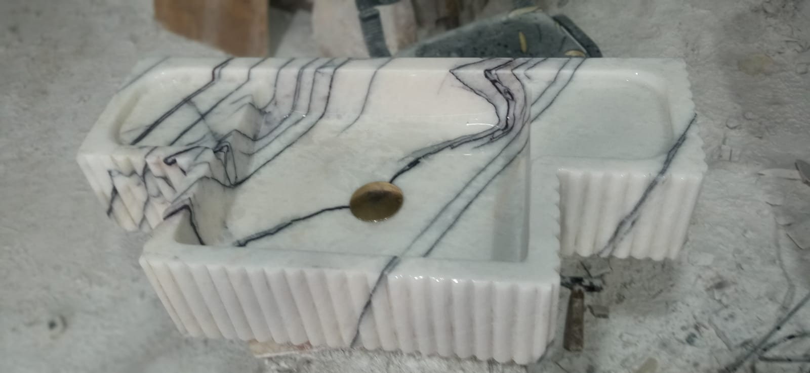 Hand Carved Lilac Marble Sink: Fluted Apron, Custom Order