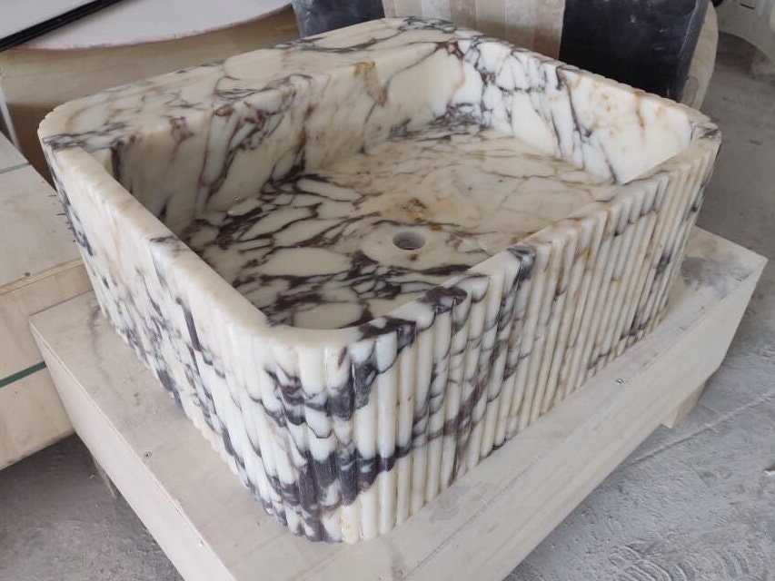 Calacatta Viola Marble Sink: Hand Carved, Wall Mount, Fully Customizable