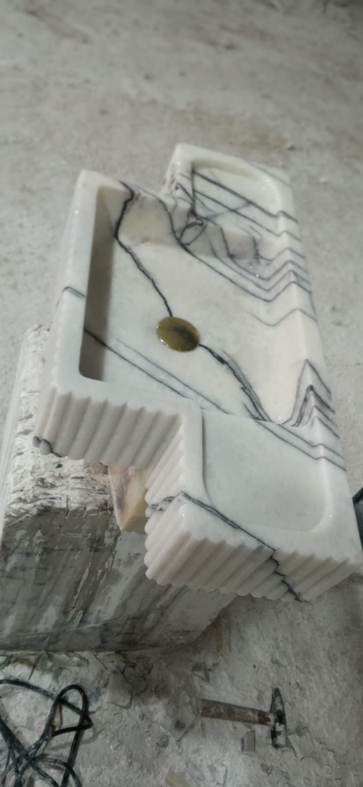 Hand Carved Lilac Marble Sink: Fluted Apron, Custom Order