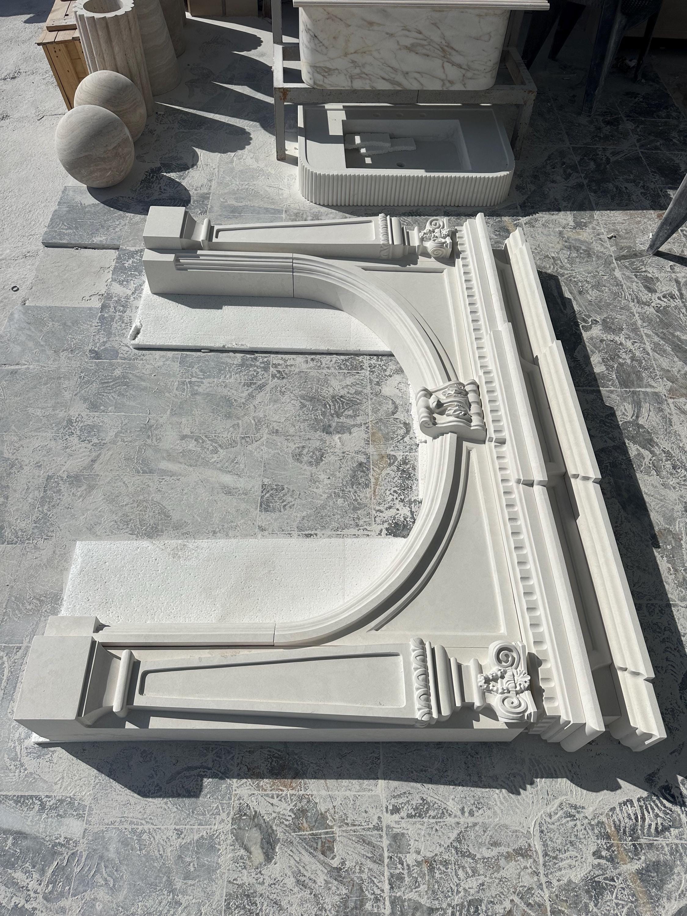 Handmade Limestone Fireplace Surround – French Style Carved Mantel – Customizable Natural Stone Architectural Piece